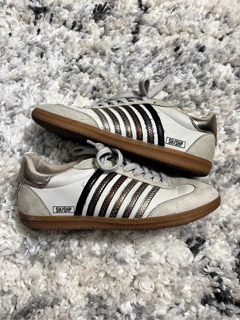ShuShop Stevie Women's Striped Sneakers White & Brown US 7.5